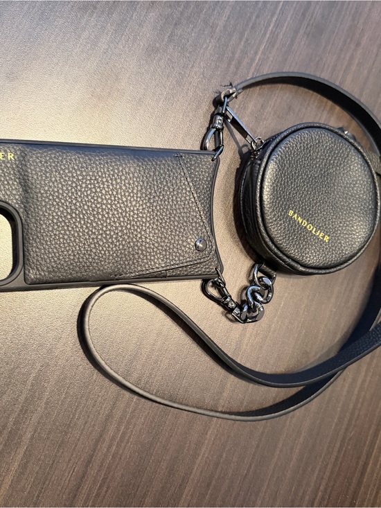 Lily Set Bandolier Black/Gold Bandolier Black Leather Crossbody iPhone 15 pro max case